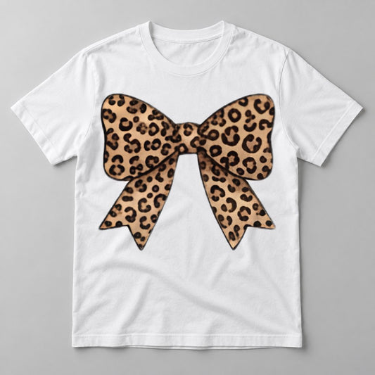 Leopard Coquette Bow tee in White