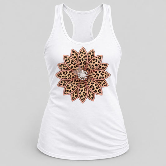 Leopard Sunflower Mandala racerback tank in White