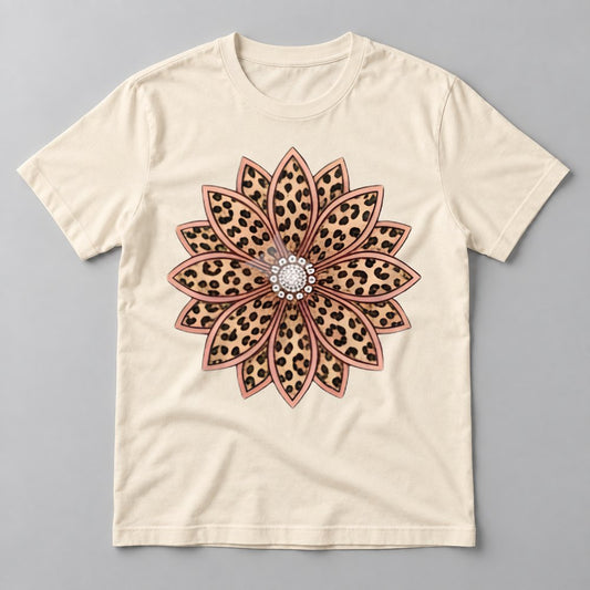 Leopard Sunflower Mandala tee in Natural