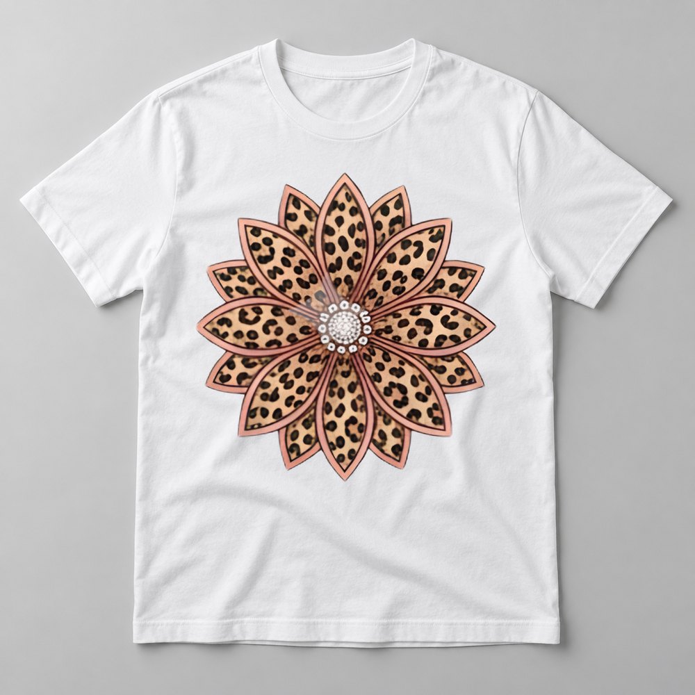Leopard Sunflower Mandala tee in White
