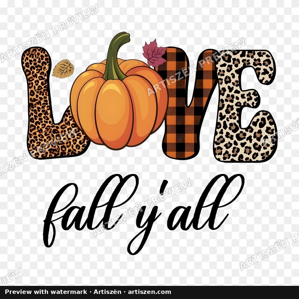 Love Fall Y'all Leopard Plaid PNG preview