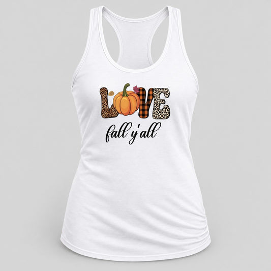 Love Fall Y'all Leopard Plaid racerback tank in White