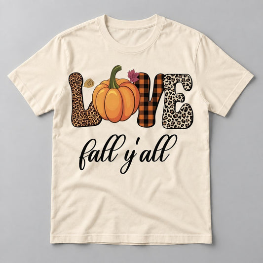Love Fall Y'all Leopard Plaid tee in Natural
