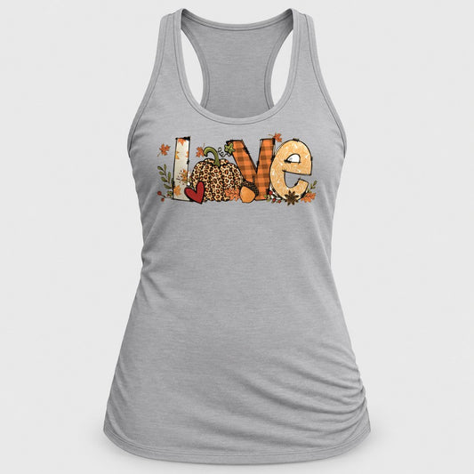 Love Patchwork Pumpkin racerback tank in Silver