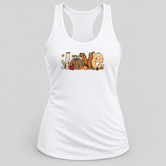Love Patchwork Pumpkin racerback tank in White