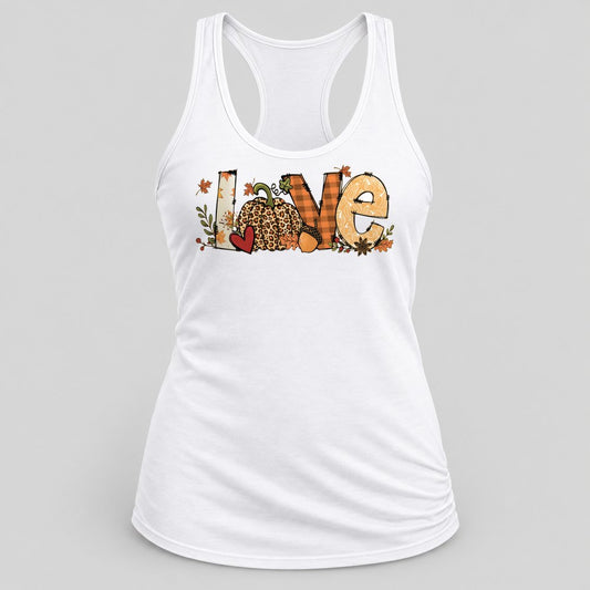 Love Patchwork Pumpkin racerback tank in White
