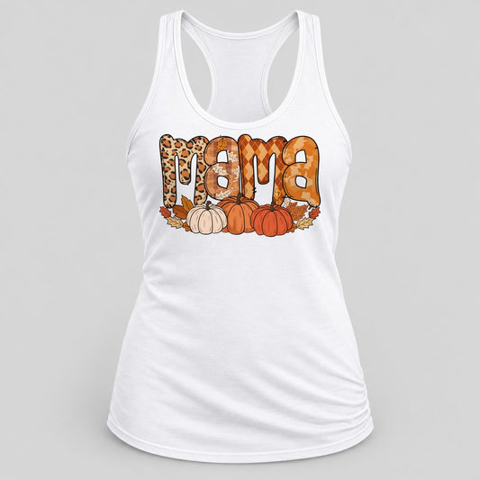 Mama Fall racerback tank in White