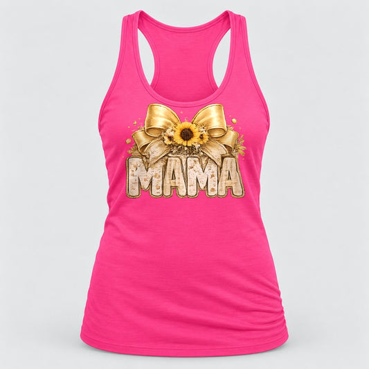 Mama Sunflower Bow racerback tank in Hot Pink