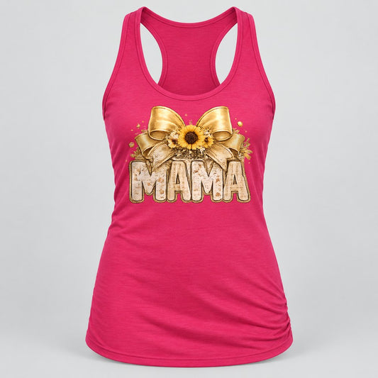 Mama Sunflower Bow racerback tank in Raspberry