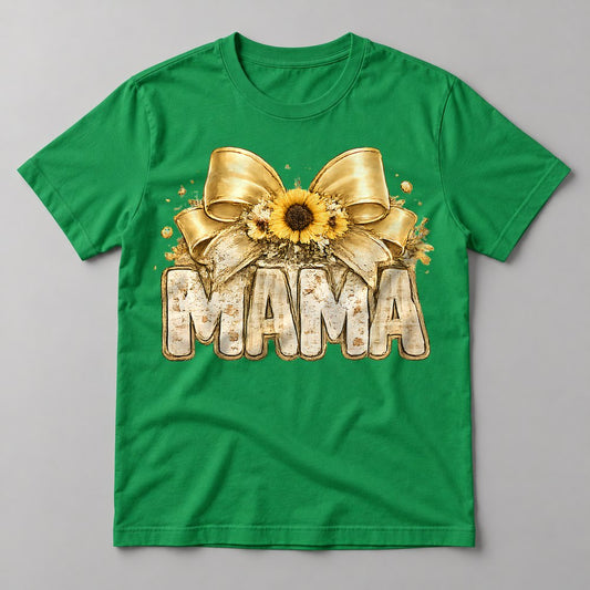 Mama Sunflower Bow tee in Kelly Green