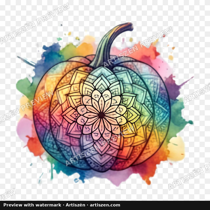 Mandala Rainbow Pumpkin PNG preview