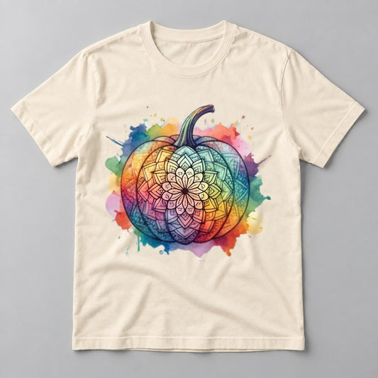 Mandala Rainbow Pumpkin tee in Natural