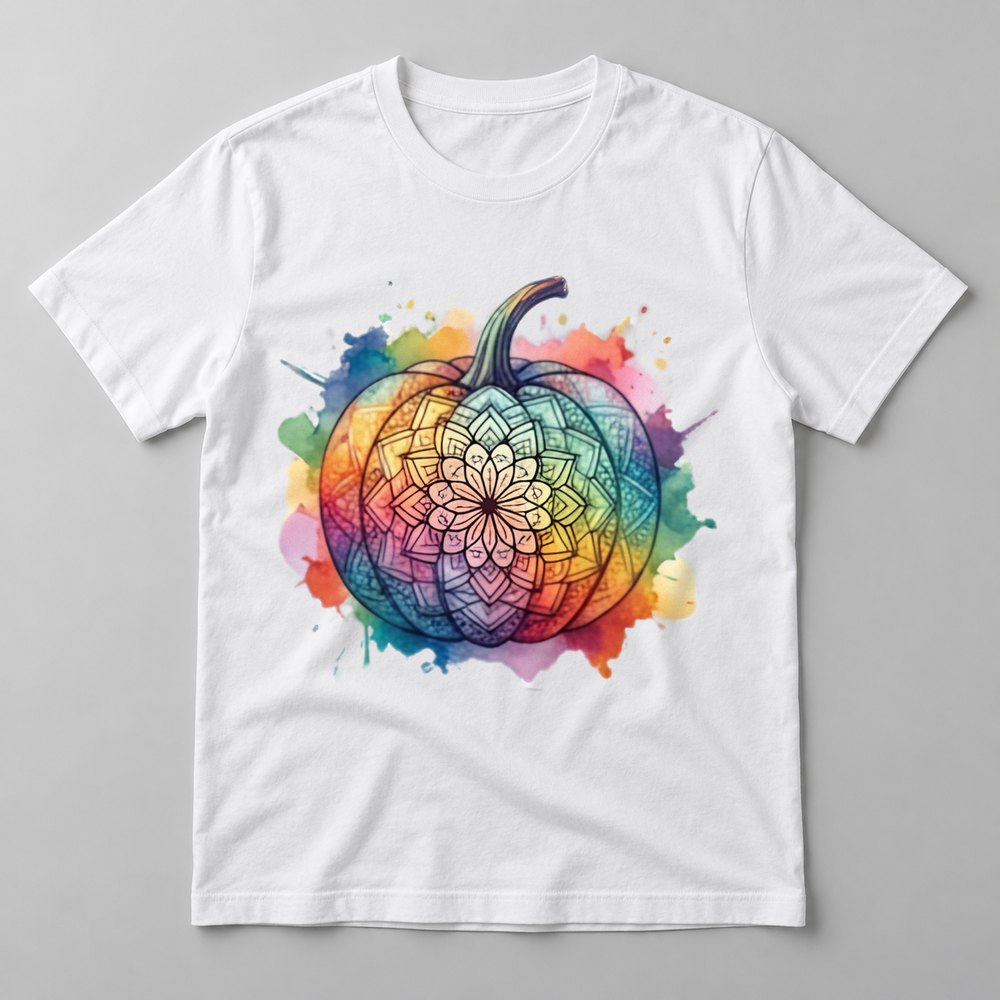 Mandala Rainbow Pumpkin tee in White