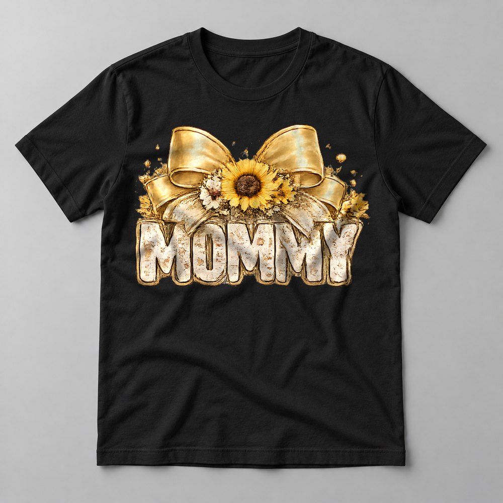 Mommy Sunflower Bow tee in Black
