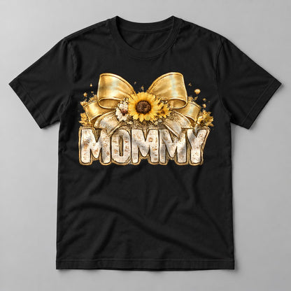 Mommy Sunflower Bow tee in Black