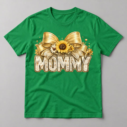 Mommy Sunflower Bow tee in Kelly Green
