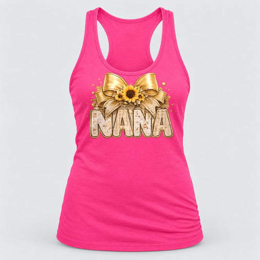 Nana Sunflower Bow racerback tank in Hot Pink