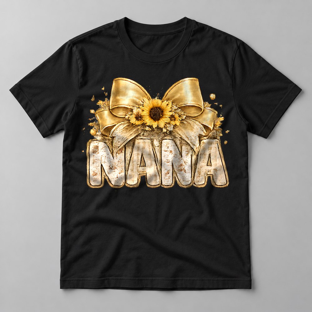 Nana Sunflower Bow tee in Black