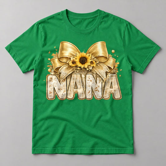 Nana Sunflower Bow tee in Kelly Green