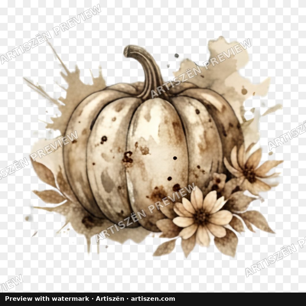 Neutral Floral Pumpkin PNG preview