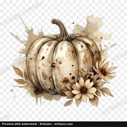 Neutral Floral Pumpkin PNG preview