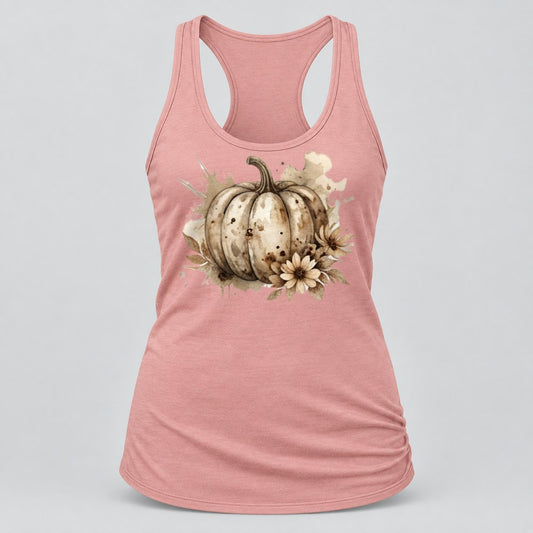 Neutral Floral Pumpkin racerback tank in Desert Pink