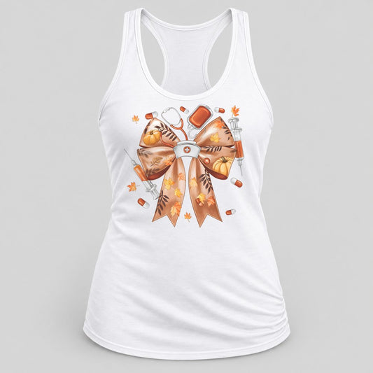 Nurse Fall Bow racerback tank in White