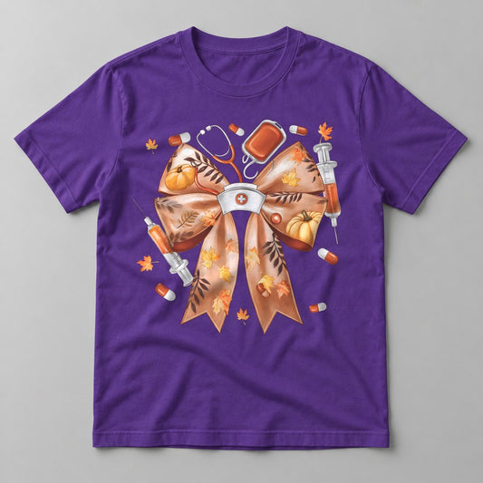 Nurse Fall Bow tee in Team Purple