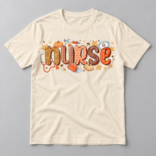 Nurse Fall Lettering tee in Natural