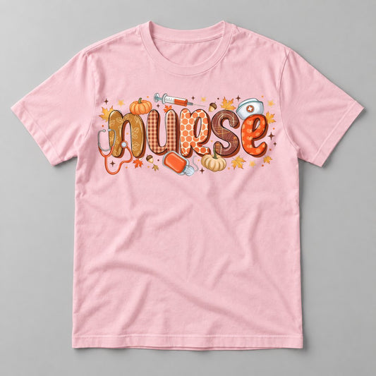 Nurse Fall Lettering tee in Soft Pink