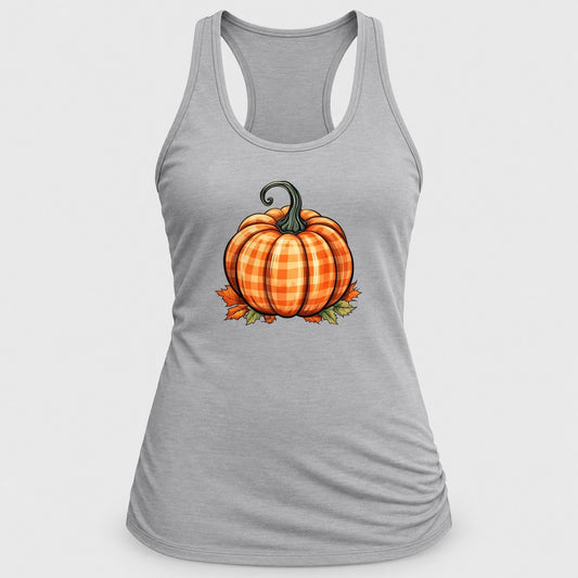 Orange Gingham Pumpkin racerback tank in Silver