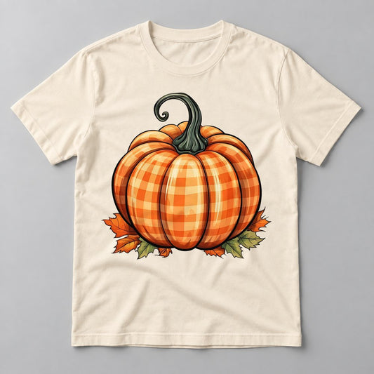 Orange Gingham Pumpkin tee in Natural