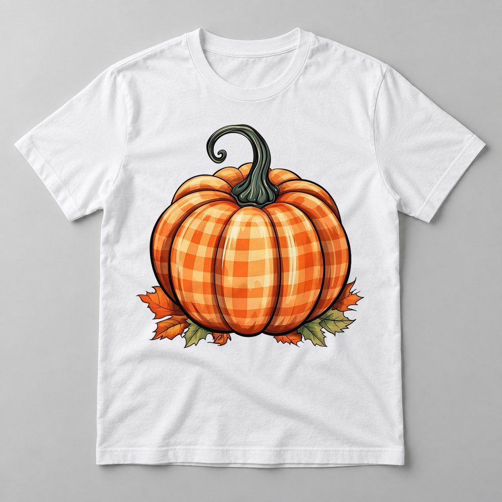 Orange Gingham Pumpkin tee in White