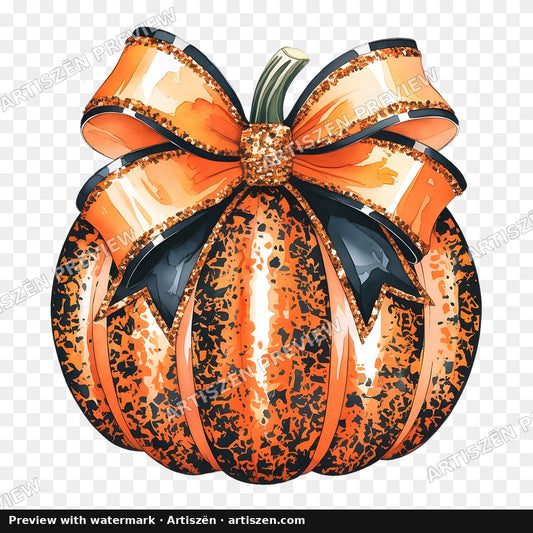 Orange Glitter Bow Pumpkin PNG preview