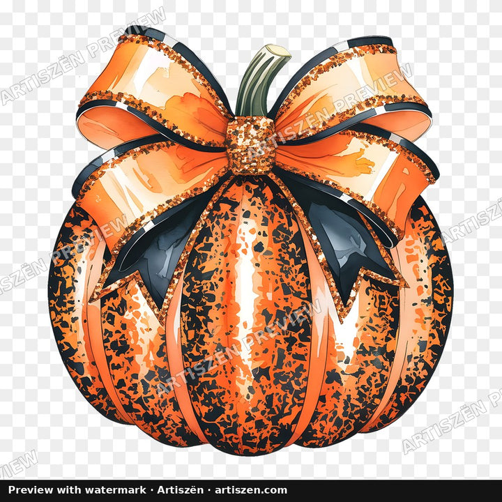 Orange Glitter Bow Pumpkin PNG preview