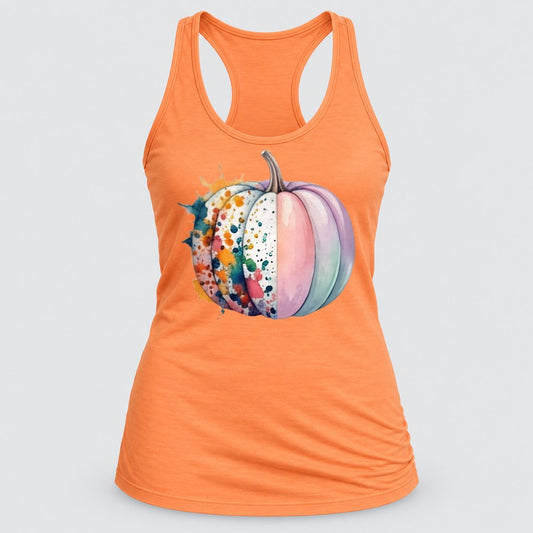 Paint Splatter Pastel Pumpkin racerback tank in Light Orange