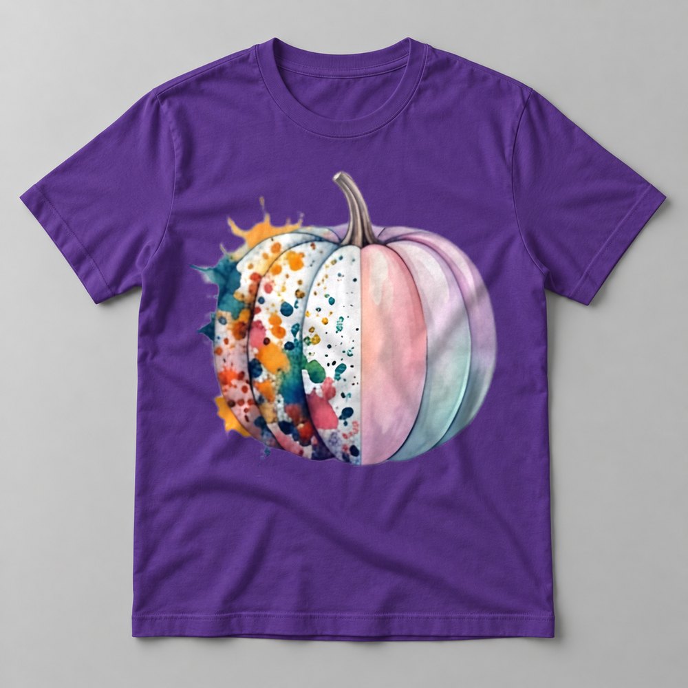 Paint Splatter Pastel Pumpkin tee in Team Purple