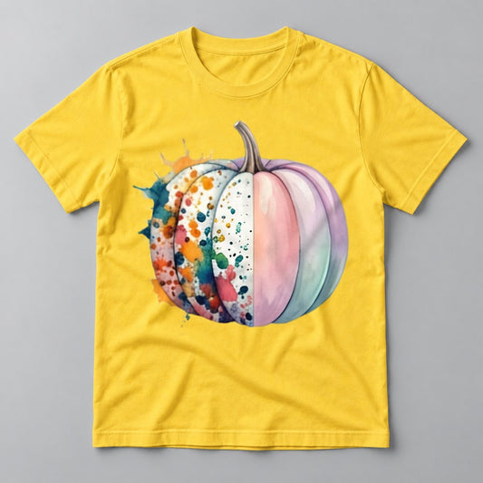Paint Splatter Pastel Pumpkin tee in Yellow