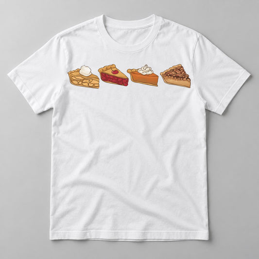 Pie Slices pressed on a White tee