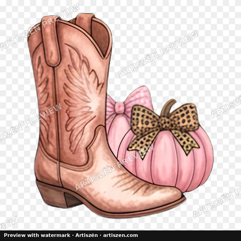 Pink Cowgirl Boot & Pumpkin PNG preview