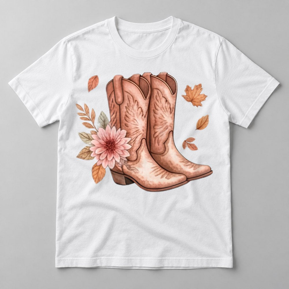 Pink Cowgirl Boots tee in White