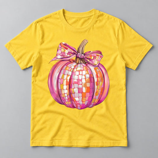 Pink Disco Pumpkin tee in Yellow