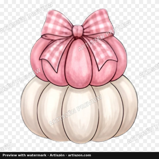 Pink Gingham Bow Pumpkins PNG preview