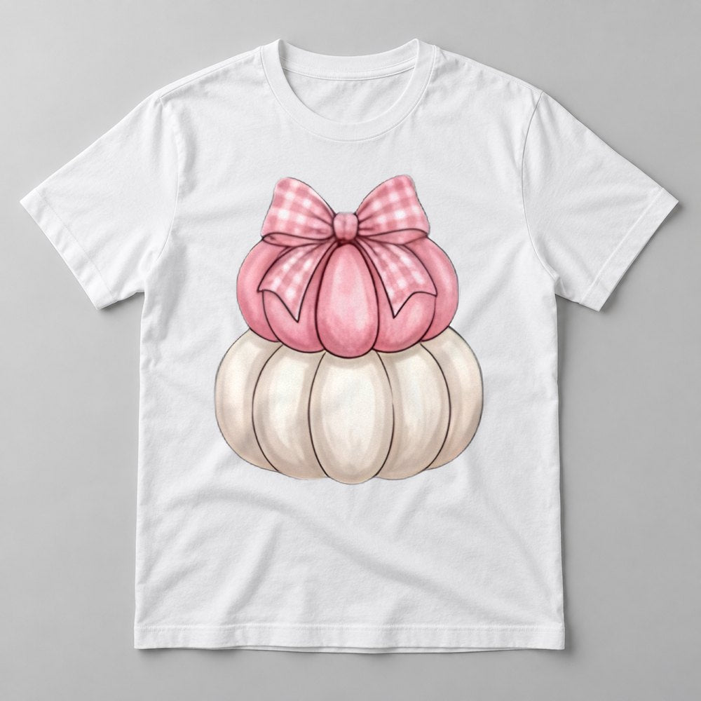 Pink Gingham Bow Pumpkins tee in White