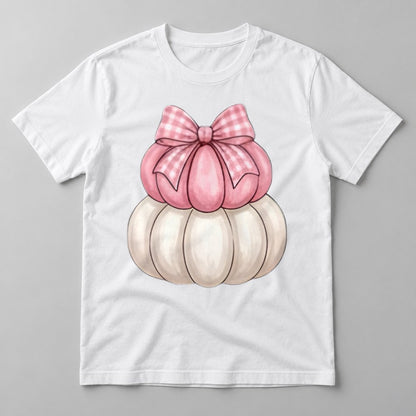 Pink Gingham Bow Pumpkins tee in White