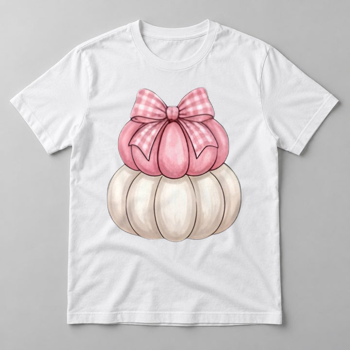 Pink Gingham Bow Pumpkins tee in White