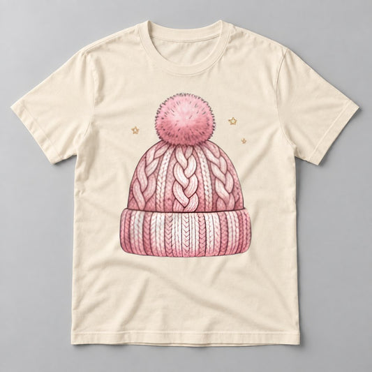 Pink Knit Beanie tee in Natural