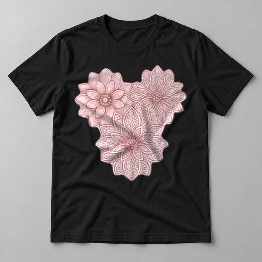 Pink Lace Mandala Heart tee in Black