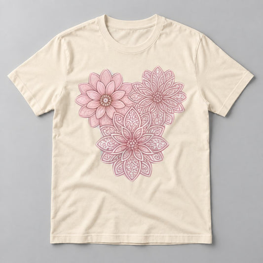 Pink Lace Mandala Heart tee in Natural