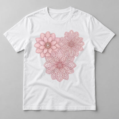 Pink Lace Mandala Heart tee in White